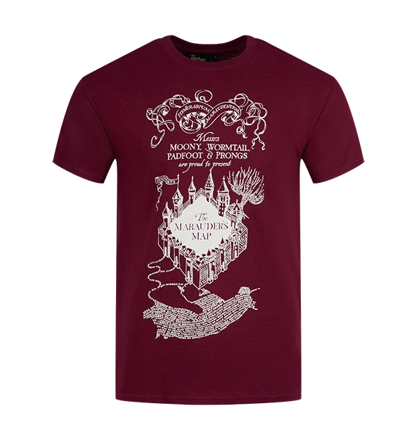 Warner Bros The Marauder's Map Burgundy T-Shirt 3 Warner Bros The Marauder's Map Burgundy T-Shirt